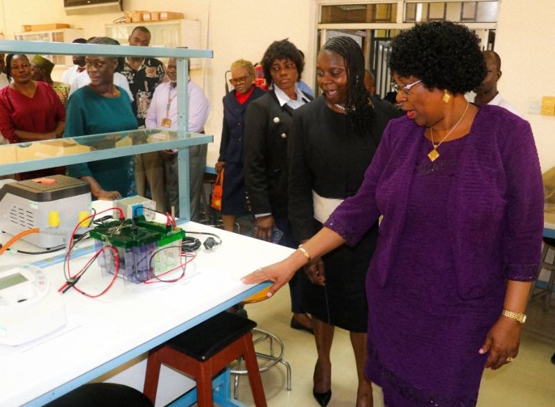 Distinguished Professor Ibiyemi Ibilola Olatunji Bello (mni, NPOM) and a western blot tank Distinguished Professor Ibiyemi Ibilola Olatunji Bello (mni, NPOM) and a western blot tank