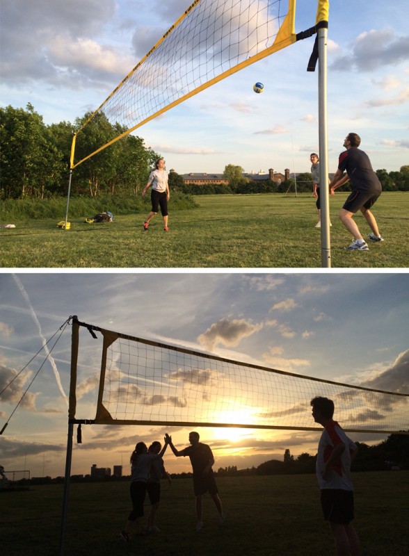 Volleyball in the sun at Worm Wood Scrubs Park