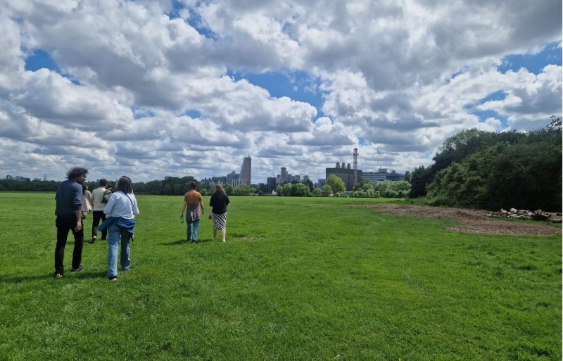 LMS staff taking a lunch time walk on Wormwood Scrubs during Mental Health Awareness Week 2024